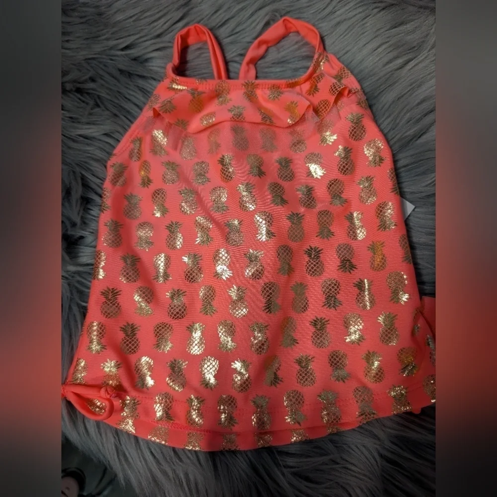 NWT Kids Coral and Gold Pineapple Swim Set Tankini